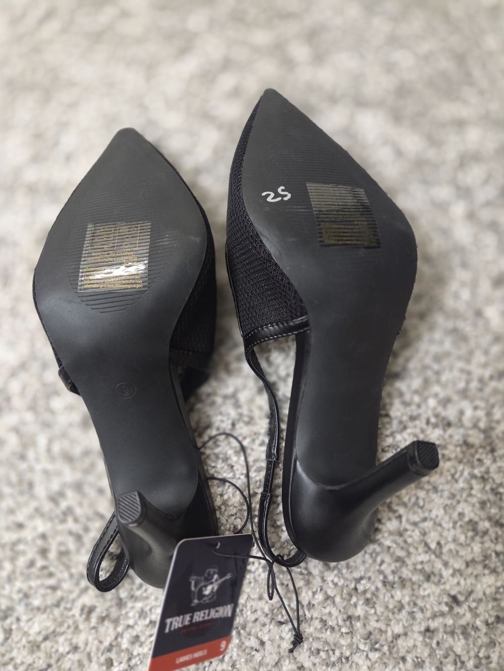 True Religion Black Slingback Heels with Pink Crystal Logo - Picture 5 of 6